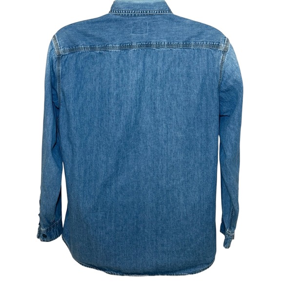 L.L.Bean Denim Shirt Men's Medium Blue Button Up Long Sleeve Traditional Fit - Picture 3 of 9